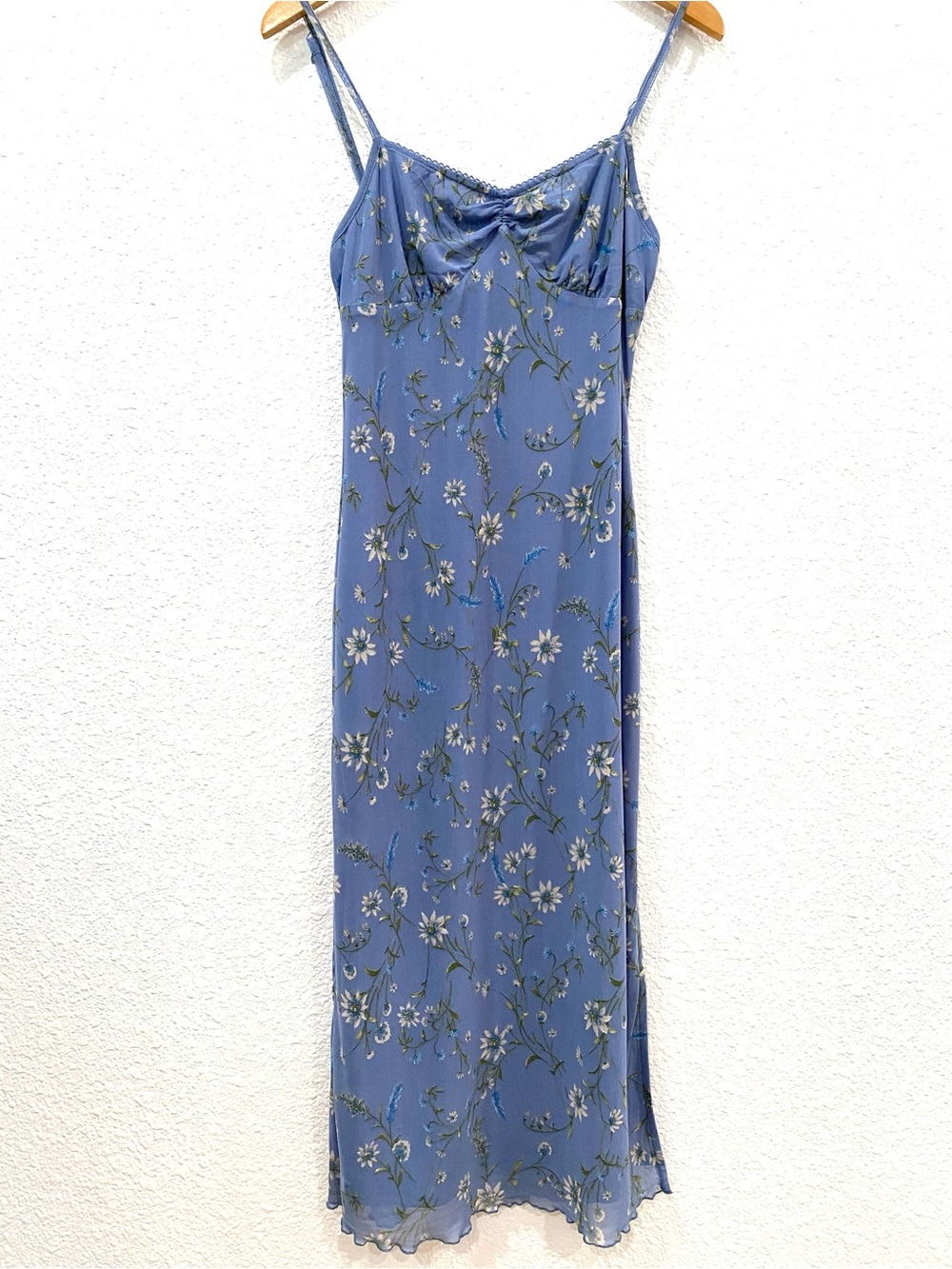 Thirty Thirty LA Blue Floral Mesh Midi Dress L Fairycore Y2K 90’s Inspired Slip - Picture 2 of 10